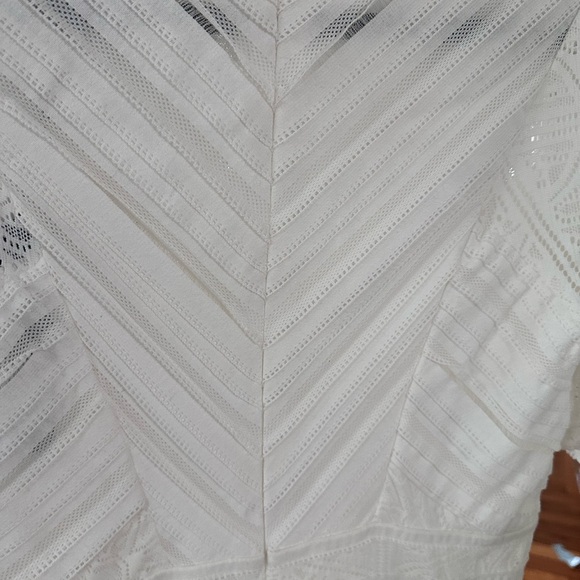 BCBGMAXAZRIA NWT White Lace Tiered Ruffle Midi Dress – Flare Hem, Size L - Picture 9 of 12